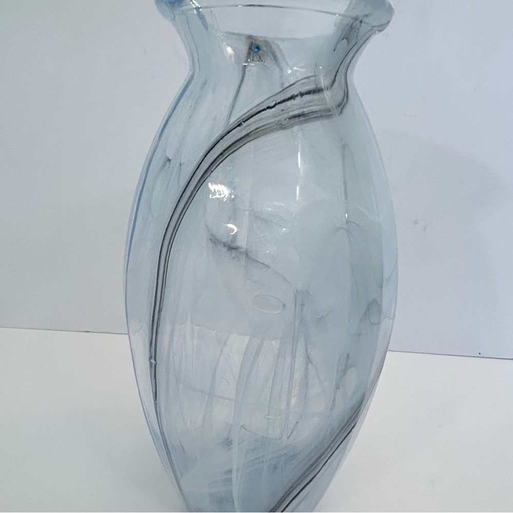 Vintage LUX Italian Glass Vase Vetreria Operaia  Blue Swirl 12” Art Glass Vase - Picture 9 of 14